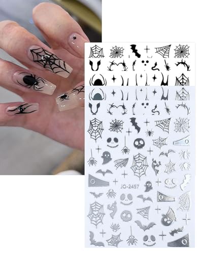 FUGLUS 3D Nagelsticker Halloween Nail Art Sticker Selbstklebend Nagelaufkleber Stereoskopisch Schädel Spinnennetz Geist Dekoration Nageldesign Zubehör(6 Blatt) von FUGLUS