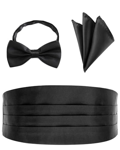 FUGLUS 3er Set Herren Kummerbund Fliege Einstecktuch farblich abgestimmt glänzend für feierliche Anlässe von FUGLUS