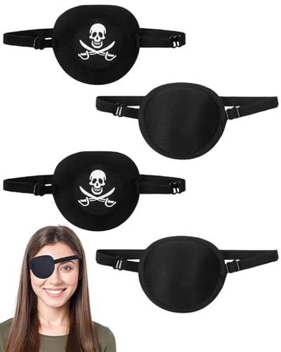 FUGLUS 4 Stück Augenklappe für Erwachsene Kinder,eye patches,augenklappe pirat,Medizinische Augenklappe Verstellbare Piraten-Augenklappe für Linke Oder Rechte Augen Faule Amblyopie und Cosplay von FUGLUS