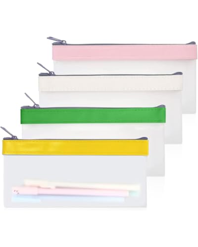 FUGLUS 4 Stück Durchscheinend Federmäppchen, Groß Kapazität Mäppchen, Small Fresh Stiftetasche für Reise Kosmetiktasche, Portable Bürobedarf for Students and Adults Pencil Case von FUGLUS
