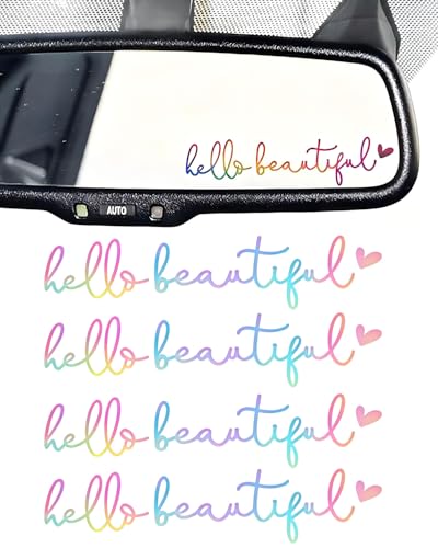 FUGLUS 4 Stück "HelloBeautiful" Drive Safe Spiegel Aufkleber, Vinyl Rückspiegel Aufkleber, Autoaufkleber Aufkleber für Spiegel, Autodekoration Geschenk für Fahrer Frauen Männer(Strahlende Farbe) von FUGLUS