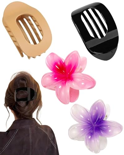 FUGLUS 4 pcs Haarklammern,entenschnabel haarspangen damen,Blumen-Haarnadel,duckbill hair clips,schnabel haarspange,Flach Sicherer Halt Innenzähne Haar Krallen,Starker Halt Seitliche Haarklammern von FUGLUS