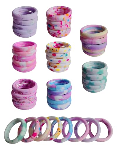 FUGLUS 40 Stück Haargummis Mädchen Bunte, Haargummis Damen, Bunt Elastisch Zopfgummis Mädchen, Nylon Weiche Haargummi für Frauen Dickes Lockiges Glattes Haar von FUGLUS
