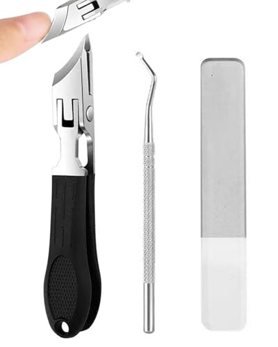 FUGLUS Adlerschnabel-Nagelknipser,3-teiliges Set für Männer und Frauen,Abgeschrägter Zehennagelknipser mit breiter Backe und Spritzschutz,Schwarz Pediküre-Nagelknipser für dicke und künstliche Nägel von FUGLUS