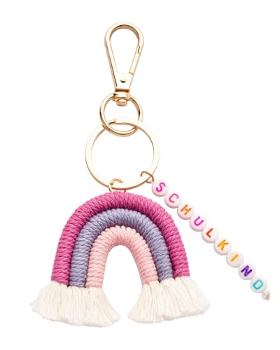 FUGLUS Boho Regenbogen Schlüsselanhänger, Makramee Weben Regenbogen Quaste Schlüsselanhänger Regenbogen, Tasche Anhänger Keychain für Frauen Mädchen von FUGLUS