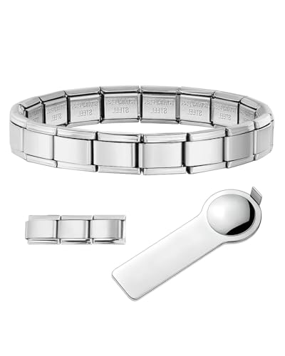 FUGLUS Italian Charm Bracelet,Mit Öffnungswerkzeug und Armband,Modularität DIY Abnehmbar 9mm Edelstahl Module für Italienische Armbänder,Geschenk für Frauen Mädchen von FUGLUS