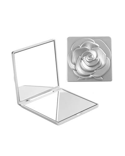 FUGLUS Kompaktspiegel Doppelseitig 2-facher Faltbarer Makeup Spiegel mit Vergrößerung,Quadratischer Zusammenklappbarer Reisespiegel Klein für Geldbörsen Handtaschen(Silber) von FUGLUS