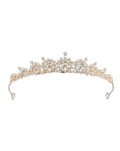 FUGLUS Krone Damen, Diadem Königin, Tiara Gold, Kristall Krone Mädchen, Diadem Hochzeit, Runde Braut Diademe, handgemachtes Strass Stirnband - Roségold für Braut, Bühnenauftritte und Partys von FUGLUS