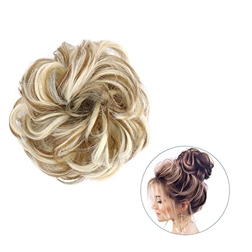 Bun Haarteile 1 Stück rund ums Haar, Pferdeschwanz, Donut-Haarknoten, Haarschmuck for Frauen, synthetischer, unordentlicher, lockiger, gewellter Scrunchie-Chignon mit Gummibandwickel Brötchen-Haarteil von FUHAI-666