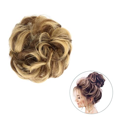 Bun Haarteile 1 Stück rund ums Haar, Pferdeschwanz, Donut-Haarknoten, Haarschmuck for Frauen, synthetischer, unordentlicher, lockiger, gewellter Scrunchie-Chignon mit Gummibandwickel Brötchen-Haarteil von FUHAI-666