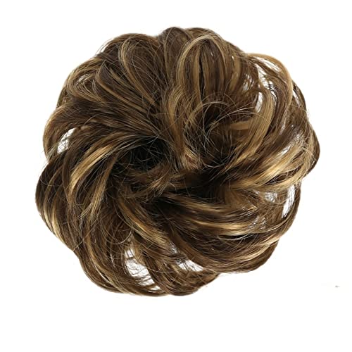 Bun Haarteile Lockiges gewelltes Haargummi-Donut-Chignon-Haarteil for Frauen, unordentlicher Dutt, Haarverlängerungen, synthetischer Haarknoten, elastisches Band, Haargummis, Hochsteckfrisur, Pferdesc von FUHAI-666