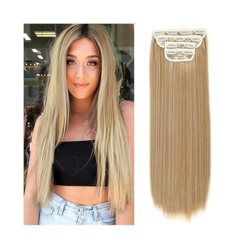 Clip-in-Haarverlängerungen 4 Stück/Set 61 cm langes, glattes, dickes Haarteil, Kunsthaar-Clip-in-Haarverlängerung for Frauen, 180 g, Vollkopf-Kunsthaarverlängerung mit 11 Clips Clip-in-Haarverlängerun von FUHAI-666