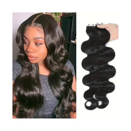 Haar-Tape-Extensions 14-26 Zoll Tape-in-Haarverlängerungen aus echtem Menschenhaar, gewellt, for schwarze Frauen, Remy-Haar, unsichtbare, nahtlose Hauteinschlag-Haarverlängerungen Unsichtbares Tape im von FUHAI-666