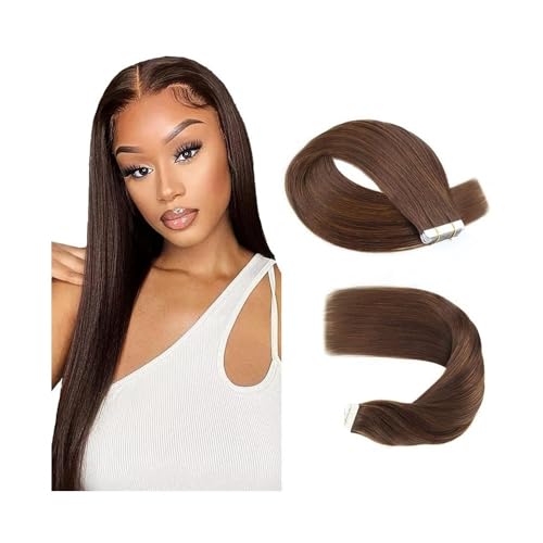 Haar-Tape-Extensions #4 Schokoladenbraune Tape-in-Haarverlängerungen, Echthaar-Tape-in-Extensions, seidig gerade, nahtlose Tape-in-Extensions for schwarze Frauen, 20 Stück, 50 g Unsichtbares Tape im H von FUHAI-666