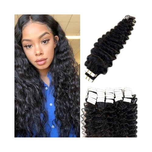 Haar-Tape-Extensions Deep Wave Tape-in-Haarverlängerungen, natürliches schwarzes Echthaar, unsichtbare, lockige Tape-Ins for schwarze Frauen, nahtlose Hauteinschlag-Remy-Haarverlängerungen, 50 g, 20 S von FUHAI-666