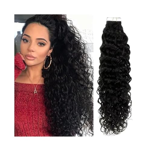 Haar-Tape-Extensions Echthaar-Tape-in-Extensions for schwarze Frauen Jerry Curly Tape-in-Haarverlängerungen 14-26 Zoll Naturschwarzes, lockiges Tape-in-Remy-Haarverlängerungen Unsichtbares Tape im Haa von FUHAI-666
