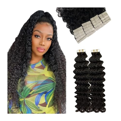 Haar-Tape-Extensions Lockige Tape-in-Haarverlängerungen aus Echthaar, tief gewelltes Echthaar-Tape-in-Extensions, unsichtbares doppelseitiges Remy-Tape-in ​​für schwarze Frauen Unsichtbares Tape im Ha von FUHAI-666