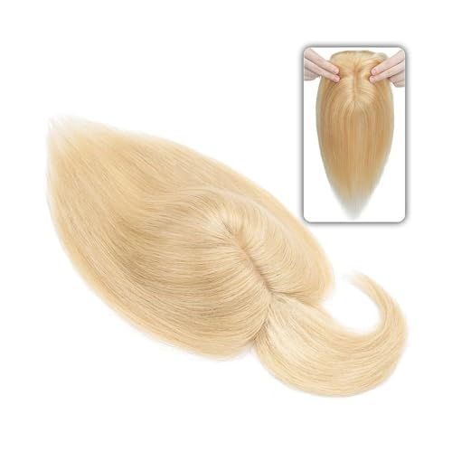 Haartopper für Frauen 6"-18" glattes Echthaar-Topper-Haarteil mit Pony, 7 * 12,5 cm Haar-Topper auf Seidenbasis for Frauen mit schütterem Haar oder Haarausfall, 3-fach einsteckbar Haarteil Topper Toup von FUHAI-666