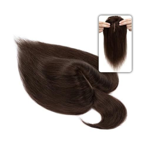 Haartopper für Frauen 6"-18" glattes Echthaar-Topper-Haarteil mit Pony, 7 * 12,5 cm Haar-Topper auf Seidenbasis for Frauen mit schütterem Haar oder Haarausfall, 3-fach einsteckbar Haarteil Topper Toup von FUHAI-666