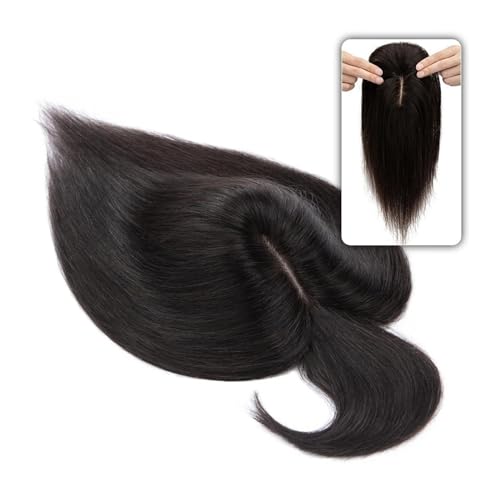 Haartopper für Frauen 6"-18" glattes Echthaar-Topper-Haarteil mit Pony, 7 * 12,5 cm Haar-Topper auf Seidenbasis for Frauen mit schütterem Haar oder Haarausfall, 3-fach einsteckbar Haarteil Topper Toup von FUHAI-666