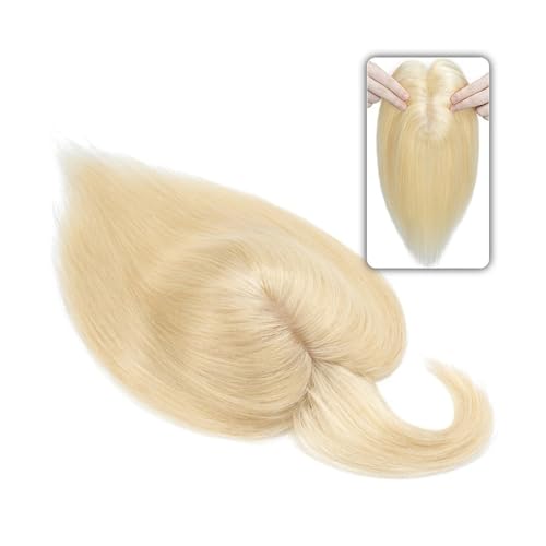 Haartopper für Frauen 6"-18" glattes Echthaar-Topper-Haarteil mit Pony, 7 * 12,5 cm Haar-Topper auf Seidenbasis for Frauen mit schütterem Haar oder Haarausfall, 3-fach einsteckbar Haarteil Topper Toup von FUHAI-666