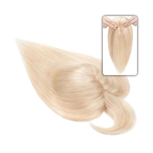 Haartopper für Frauen 6"-18" glattes Echthaar-Topper-Haarteil mit Pony, 7 * 12,5 cm Haar-Topper auf Seidenbasis for Frauen mit schütterem Haar oder Haarausfall, 3-fach einsteckbar Haarteil Topper Toup von FUHAI-666