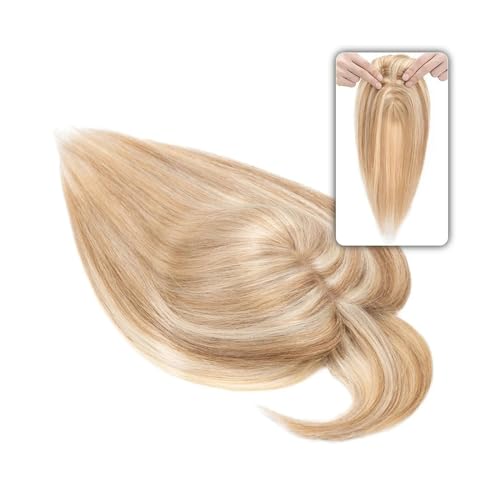 Haartopper für Frauen 6"-18" glattes Echthaar-Topper-Haarteil mit Pony, 7 * 12,5 cm Haar-Topper auf Seidenbasis for Frauen mit schütterem Haar oder Haarausfall, 3-fach einsteckbar Haarteil Topper Toup von FUHAI-666