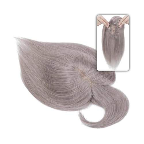 Haartopper für Frauen 6"-18" glattes Echthaar-Topper-Haarteil mit Pony, 7 * 12,5 cm Haar-Topper auf Seidenbasis for Frauen mit schütterem Haar oder Haarausfall, 3-fach einsteckbar Haarteil Topper Toup von FUHAI-666