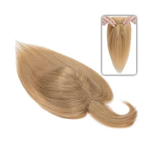 Haartopper für Frauen 6"-18" glattes Echthaar-Topper-Haarteil mit Pony, 7 * 12,5 cm Haar-Topper auf Seidenbasis for Frauen mit schütterem Haar oder Haarausfall, 3-fach einsteckbar Haarteil Topper Toup von FUHAI-666