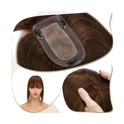 Haartopper für Frauen Damen-Topper, Mittelteil, Haaraufsätze mit Pony, glattes Haar, Perücken, natürliches indisches Echthaar, 7 x 12,5 cm, Topper auf Seidenbasis, Clip-in-Haarverlängerung Haarteil To von FUHAI-666