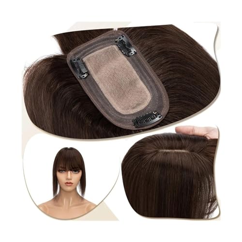 Haartopper für Frauen Damen-Topper, Mittelteil, Haaraufsätze mit Pony, glattes Haar, Perücken, natürliches indisches Echthaar, 7 x 12,5 cm, Topper auf Seidenbasis, Clip-in-Haarverlängerung Haarteil To von FUHAI-666