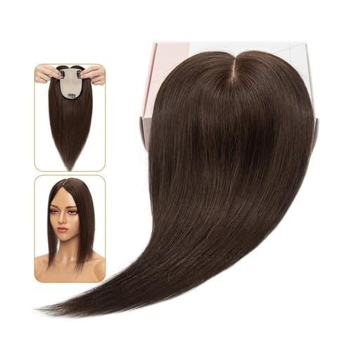 Haartopper für Frauen Echthaar-Topper, gerader Mittelteil, 130% Dichte, indisches Remy-Haar, 8 x 12 cm, Spitzenbasis-Haarteil mit 3 Clips for dünner werdendes Haar oder Haarausfall Haarteil Topper To von FUHAI-666
