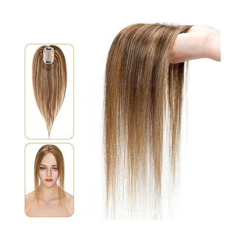 Haartopper für Frauen Echthaar-Topper for Frauen, 6 x 9 cm, handgebundene Haar-Topper mit Seidenbasis, 110% indisches Haar, glattes, natürliches Haarteil, Clip-in-Haarverlängerung Haarteil Topper Tou von FUHAI-666