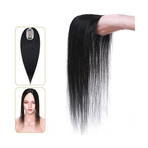 Haartopper für Frauen Echthaar-Topper for Frauen, 6 x 9 cm, handgebundene Haar-Topper mit Seidenbasis, 110% indisches Haar, glattes, natürliches Haarteil, Clip-in-Haarverlängerung Haarteil Topper Tou von FUHAI-666