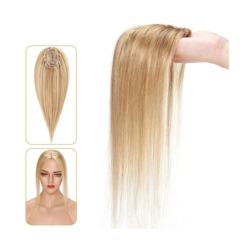 Haartopper für Frauen Echthaar-Topper for Frauen, 6 x 9 cm, handgebundene Haar-Topper mit Seidenbasis, 110% indisches Haar, glattes, natürliches Haarteil, Clip-in-Haarverlängerung Haarteil Topper Tou von FUHAI-666