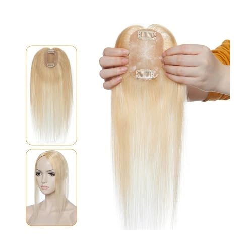 Haartopper für Frauen Echthaar-Topper for Frauen, 6 x 9 cm, handgebundene Haar-Topper mit Seidenbasis, 110% indisches Haar, glattes, natürliches Haarteil, Clip-in-Haarverlängerung Haarteil Topper Tou von FUHAI-666