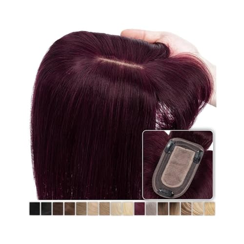 Haartopper für Frauen Echthaar-Topper mit Pony, 15,2–45,7 cm, glattes Haar, 7 x 12,5 cm, Seidenbasis-Topper mit 3 Clips for Frauen mit dünner werdendem Haar und Haarausfall Haarteil Topper Toupet Frau von FUHAI-666