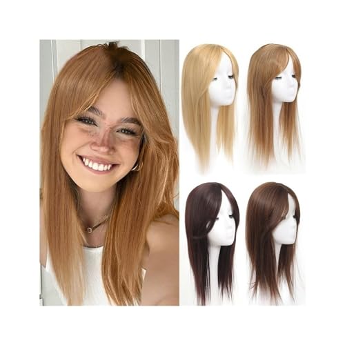 Haartopper für Frauen Mit Pony - Glattes Synthetisches Haarteil Mit 3 Clips, Natürliche Anklipsen Wiglets-Topper, Gerade Toupet von FUHAI-666