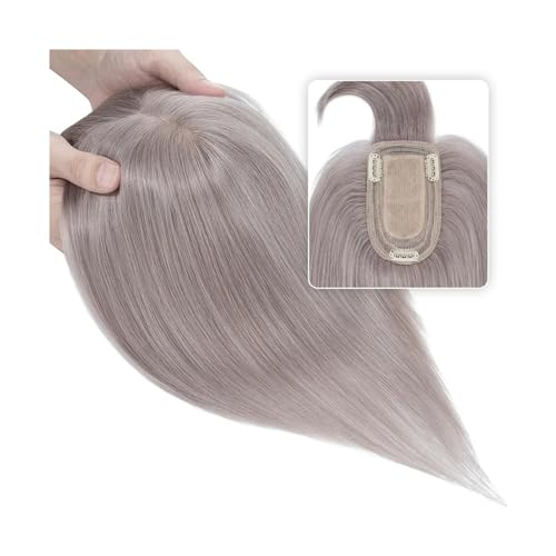 Haartopper für Frauen Glattes Echthaar-Toupet mit Pony, Clip-in-Echthaarteile, 7 x 12,5 cm, Seidenbasis, obere Aufsätze for Haarausfall, dünner werdendes Haar, Ersatzverlängerungen Haarteil Topper Tou von FUHAI-666