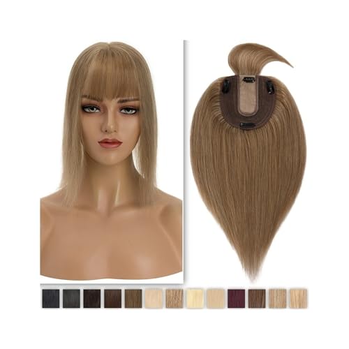 Haartopper für Frauen Glattes Haar-Topper for Frauen, 25,4–45,7 cm, Echthaar-Toupet mit Pony, 10 x 12 cm, Seidenbasis, Clip-in-Teile for glattes indisches Haar for dünner werdendes Haar Haarteil Toppe von FUHAI-666