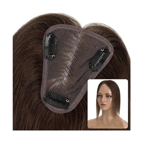 Haartopper für Frauen Haar-Topper, 8 x 10 cm, handgefertigt, feine Mono-Basis, Damen-Topper, Clip-in-Echthaarverlängerungen, 6–14 Zoll, glattes Haar, Einzelknoten, Mono-Haarteil Haarteil Topper Toupet von FUHAI-666