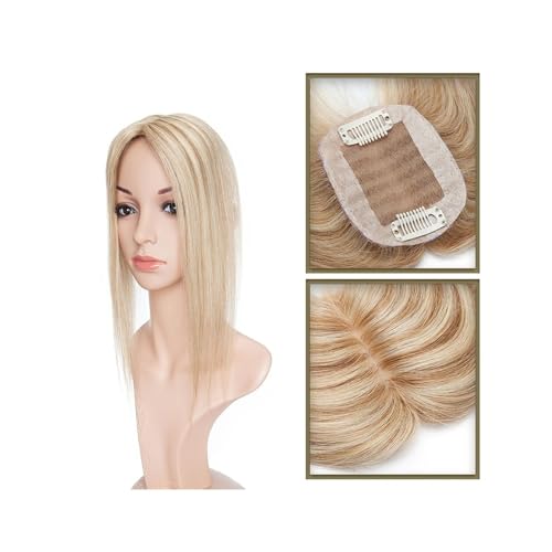 Haartopper für Frauen Haar-Topper aus echtem Menschenhaar, 6 x 9 cm, Mittelteil, Seidenbasis, Damen-Topper, Clip-in-Haarverlängerung, glattes Haarteil for Haarausfall, dünner werdendes Haar Haarteil T von FUHAI-666