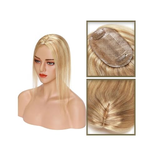 Haartopper für Frauen Haar-Topper aus echtem Menschenhaar, 6 x 9 cm, Mittelteil, Seidenbasis, Damen-Topper, Clip-in-Haarverlängerung, glattes Haarteil for Haarausfall, dünner werdendes Haar Haarteil T von FUHAI-666