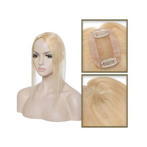 Haartopper für Frauen Haar-Topper aus echtem Menschenhaar, 6 x 9 cm, Mittelteil, Seidenbasis, Damen-Topper, Clip-in-Haarverlängerung, glattes Haarteil for Haarausfall, dünner werdendes Haar Haarteil T von FUHAI-666