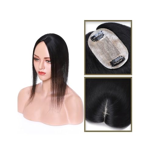 Haartopper für Frauen Haar-Topper aus echtem Menschenhaar, 6 x 9 cm, Mittelteil, Seidenbasis, Damen-Topper, Clip-in-Haarverlängerung, glattes Haarteil for Haarausfall, dünner werdendes Haar Haarteil T von FUHAI-666