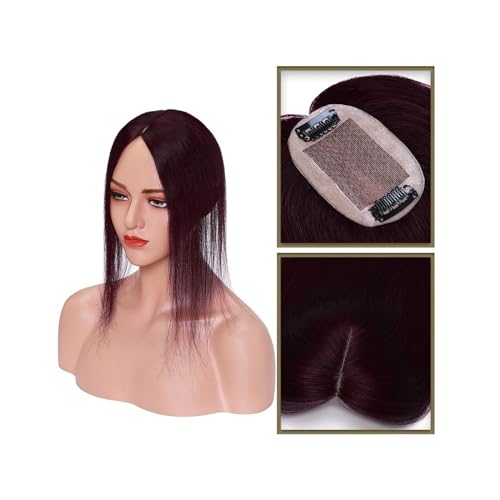 Haartopper für Frauen Haar-Topper aus echtem Menschenhaar, 6 x 9 cm, Mittelteil, Seidenbasis, Damen-Topper, Clip-in-Haarverlängerung, glattes Haarteil for Haarausfall, dünner werdendes Haar Haarteil T von FUHAI-666