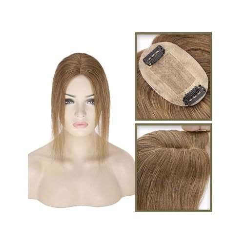 Haartopper für Frauen Haar-Topper aus echtem Menschenhaar, 6 x 9 cm, Mittelteil, Seidenbasis, Damen-Topper, Clip-in-Haarverlängerung, glattes Haarteil for Haarausfall, dünner werdendes Haar Haarteil T von FUHAI-666