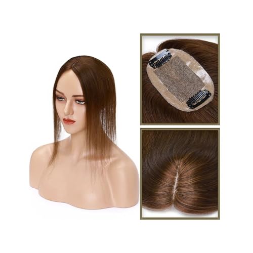 Haartopper für Frauen Haar-Topper aus echtem Menschenhaar, 6 x 9 cm, Mittelteil, Seidenbasis, Damen-Topper, Clip-in-Haarverlängerung, glattes Haarteil for Haarausfall, dünner werdendes Haar Haarteil T von FUHAI-666