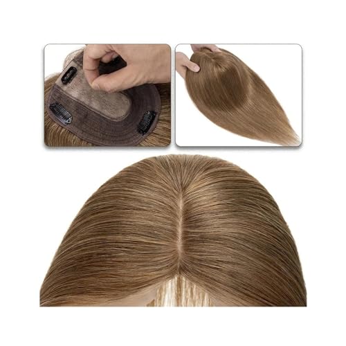 Haartopper für Frauen Haaraufsätze for Frauen, 15,2–45,7 cm, Mittelteil, Echthaaraufsatz, Haarteil, 10 x 12 cm, Seidenbasis mit 4 Clips, glatter Haaraufsatz for dünner werdendes Haar, Haarausfall Haar von FUHAI-666