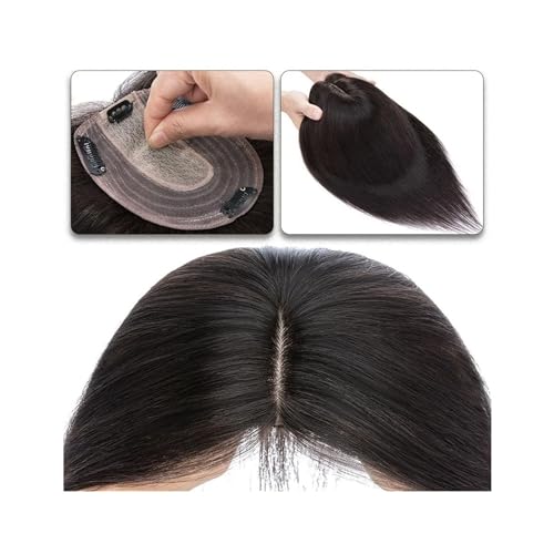 Haartopper für Frauen Haaraufsätze for Frauen, 15,2–45,7 cm, Mittelteil, Echthaaraufsatz, Haarteil, 10 x 12 cm, Seidenbasis mit 4 Clips, glatter Haaraufsatz for dünner werdendes Haar, Haarausfall Haar von FUHAI-666